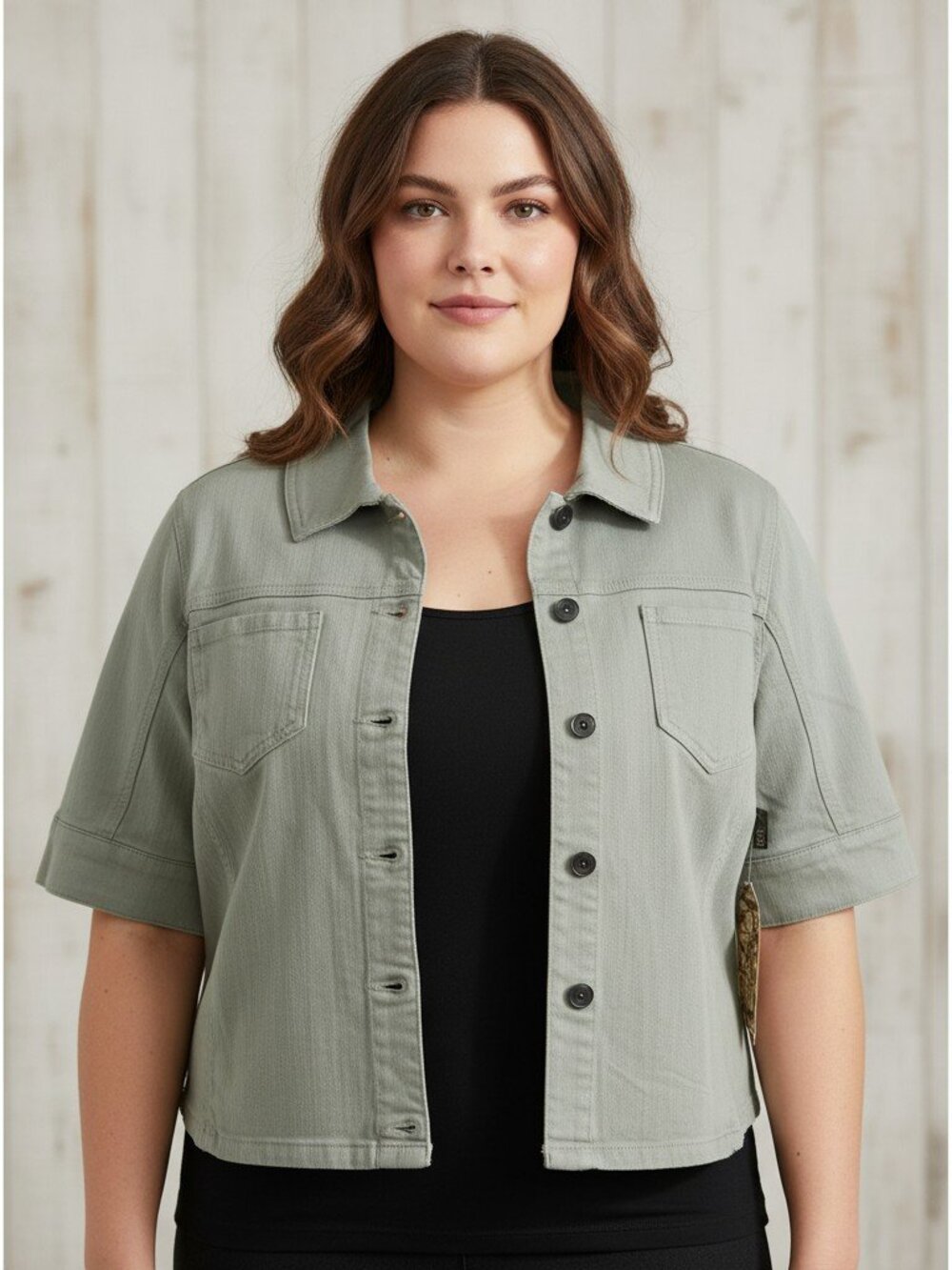 NWT One World Light Gray Denim Button Down Flared Jacket/Top size 2X